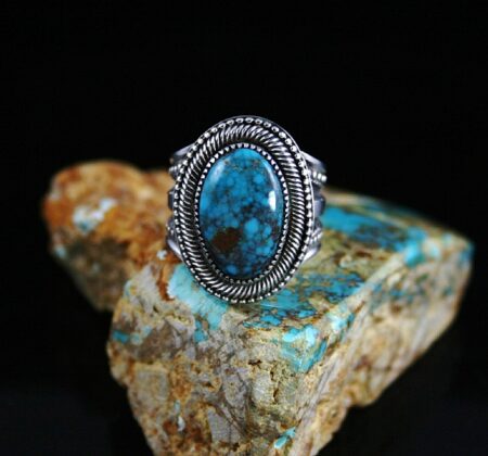 Sammie Kescoli Begay Rare Gem Grade Candelaria Spiderweb Turquoise Ingot Ring