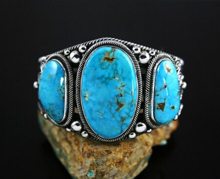 Terry Martinez Rare Gem Grade Blue Gem Turquoise Ingot Bracelet