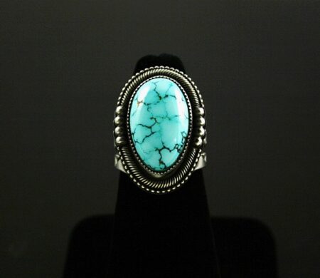 Sammie Kescoli Begay Rare High Grade Number Eight Spiderweb Turquoise Ingot Ring