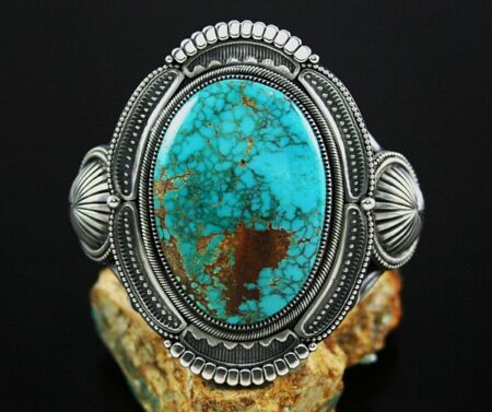 Sammie Kescoli Begay Rare Gem Grade Aztec Spiderweb Turquoise Ingot Bracelet