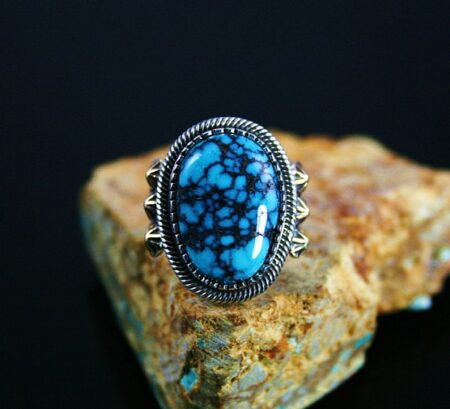Terry Martinez Rare Gem Grade Godber Burnham Spiderweb Turquoise Solid 14K Gold Over Sterling Silver Ring