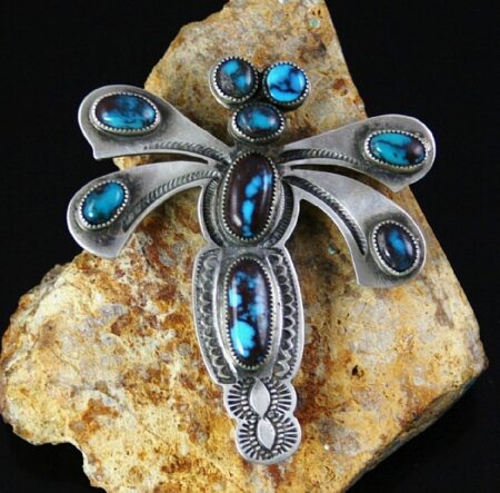 Sammie Kescoli Begay Rare Gem Grade Bisbee Turquoise Ingot Dragonfly Pin