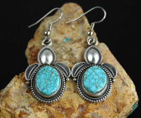 Sammie Kescoli Begay Rare High Grade Number Eight Spiderweb Turquoise Ingot Dangle Earrings