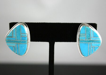 Tommy Jackson Rare High Grade Blue Gem Turquoise Inlay Earrings