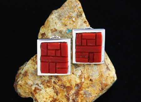 Tommy Jackson Rare Gem Grade Mediterranean Coral Inlay Earrings