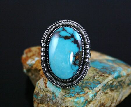 Sammie Kescoli Begay Rare Gem Grade Aztec Turquoise Ingot Ring