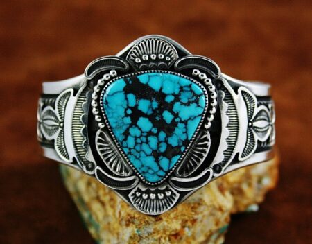 Sammie Kescoli Begay Rare Gem Grade Indian Mountain Spiderweb Turquoise Ingot Bracelet