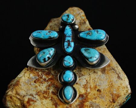 Sammie Kescoli Begay Rare High Grade Candelaria Turquoise Ingot Dragonfly Pin