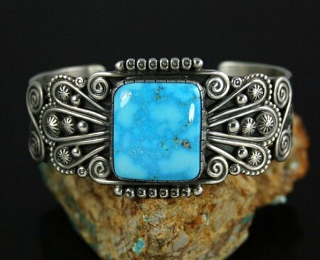 Calvin Martinez Rare High Grade Blue Gem Turquoise Ingot Bracelet