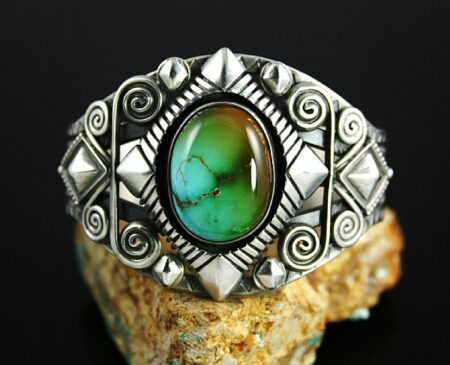 Calvin Martinez Rare Gem Grade Royston Turquoise Shadowbox Ingot Bracelet