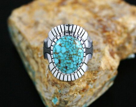 Alton Bedonie High Grade Turquoise Mountain Spiderweb Ring