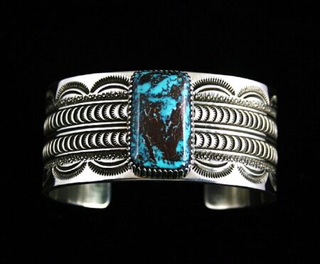 Ned Nez Rare Easter Blue Turquoise Navajo Rug Pattern Design Bracelet