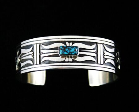 Leonard Nez Rare Gem Grade Candelaria Spiderweb Turquoise Overlay Bracelet