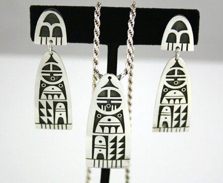 Chalmers Day Storm Cloud and Rain Design Overlay Dangle Earrings and Matching Pendant