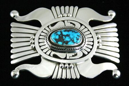 Leonard Nez Rare Gem Grade Candelaria Turquoise Overlay Belt Buckle