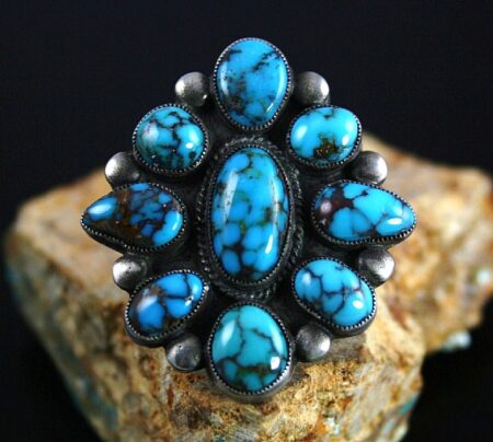 Calvin Martinez Rare Gem Grade Candelaria Spiderweb Turquoise Ingot Ring