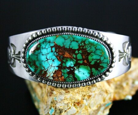 Sammie Kescoli Begay Rare Gem Grade Pilot Mountain Spiderweb Turquoise Ingot Bracelet