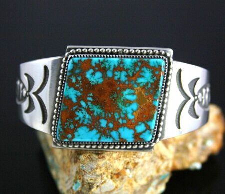 Sammie Kescoli Begay Rare Gem Grade Pilot Mountain Spiderweb Turquoise Ingot Bracelet
