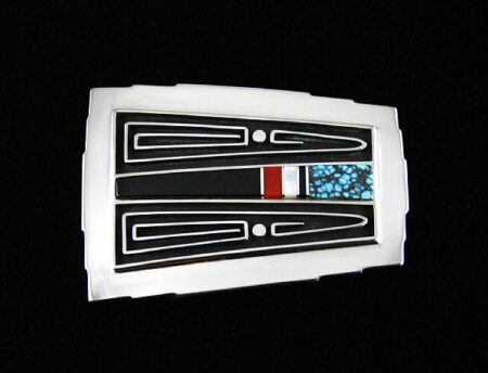 Albert Nells Spiderweb Turquoise and Coral Overlay Belt Buckle