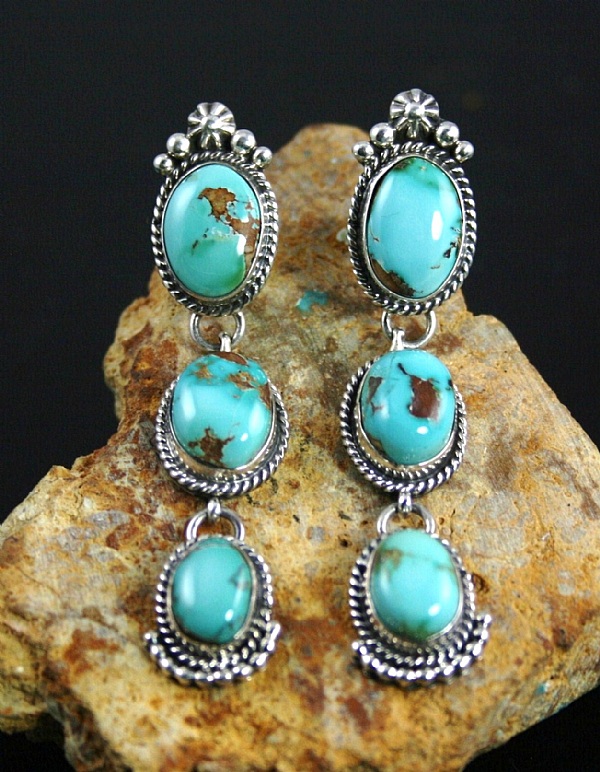 Navajo Sterling Silver and Royston Turquoise Dangle Earrings