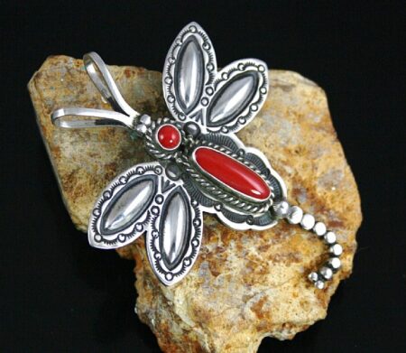 Herman Smith Rare Gem Grade Mediterranean Coral Dragonfly Ingot Pin/Pendant