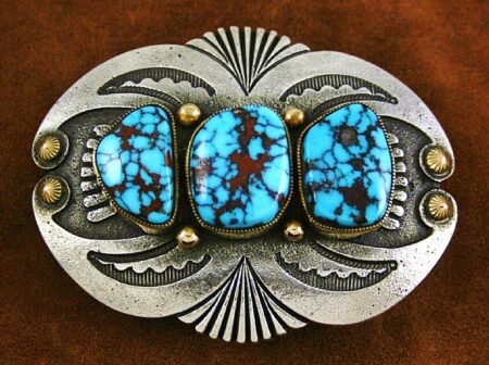 Sammie Kescoli Begay Rare Gem Grade Godber Burnham Spiderweb Turquoise Solid 18K Gold Over Tufa Cast Palladium Sterling Silver Belt Buckle