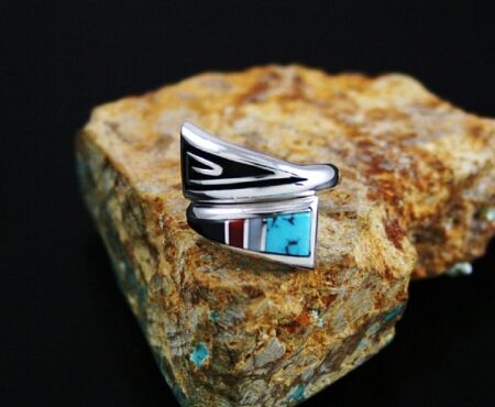 Albert Nells Turquoise and Coral Overlay Ring