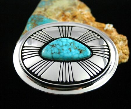 Alfred Joe Rare High Grade Morenci Spiderweb Turquoise Belt Buckle