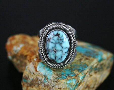 Sammie Kescoli Begay Rare Gem Grade Dry Creek Spiderweb Turquoise Ingot Ring