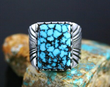 Leonard Nez High Grade Turquoise Mountain Spiderweb Ring
