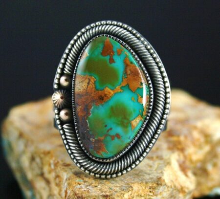 Sammie Kescoli Begay Rare Gem Grade Royston Turquoise Solid 14K Gold Over Ingot Sterling Silver Ring