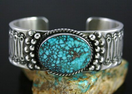 Herman Smith High Grade Turquoise Mountain Spiderweb Ingot Bracelet