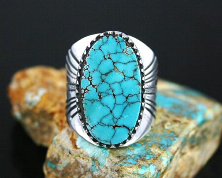 Leonard Nez Rare Gem Grade Aztec Spiderweb Turquoise Ring