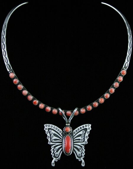 Herman Smith Rare Gem Grade Angel Skin Coral Ingot Butterfly Pin/Pendant and Matching Omega Necklace
