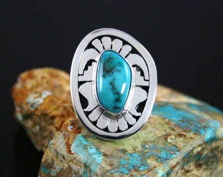 Leonard Nez Rare High Grade Lone Mountain Turquoise Overlay Ring