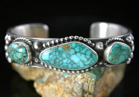 Herman Smith Rare Gem Grade Cheyenne Spiderweb Turquoise Ingot Bracelet