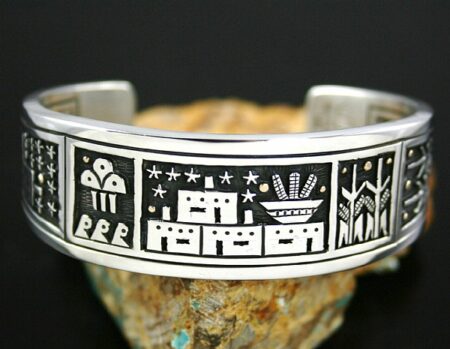 Joseph Coriz Double Sided Pueblo Prosperity Design Overlay Bracelet