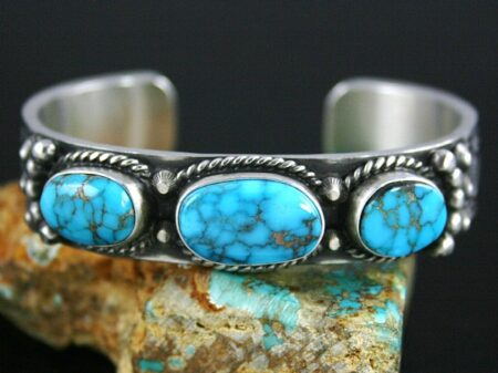 Herman Smith Rare High Grade Candelaria Spiderweb Turquoise Ingot Bracelet