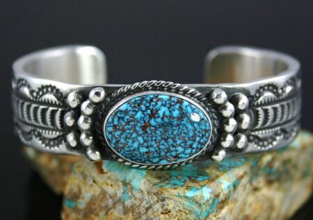 Herman Smith Rare Gem Grade Kingman Spiderweb Turquoise Ingot Bracelet