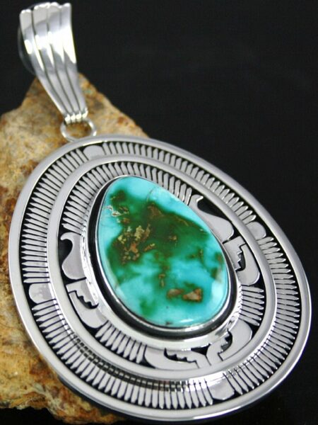 Leonard Nez Rare Gem Grade Royston Turquoise Overlay Pendant