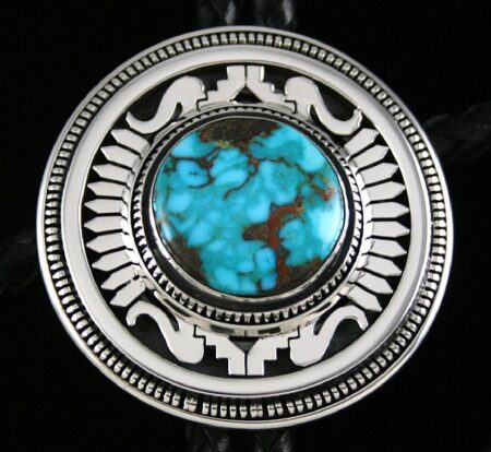 Leonard Nez Rare Gem Grade Apache Blue Turquoise Overlay Bolo Tie
