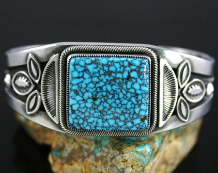 Sammie Kescoli Begay Rare Gem Grade Kingman Spiderweb Turquoise Ingot Bracelet