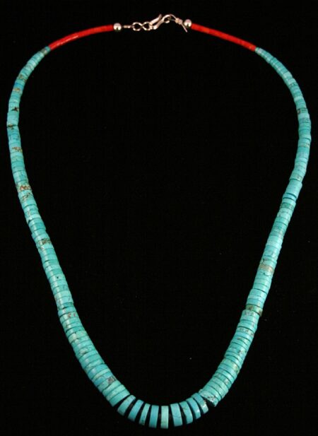 Sammie Kescoli Begay Rare Carico Lake Turquoise and Mediterranean Coral Necklace