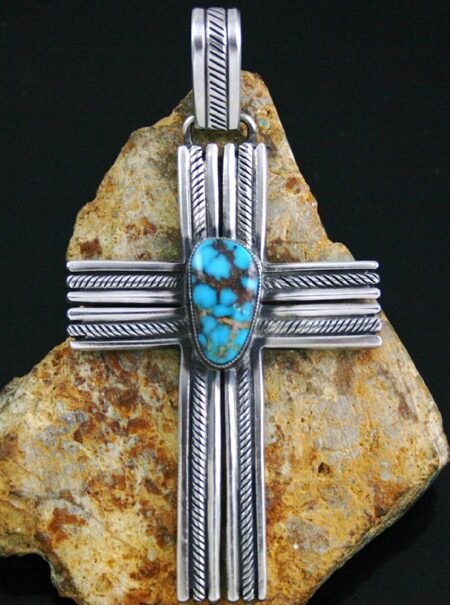 Calvin Martinez Rare Gem Grade Candelaria Spiderweb Turquoise Ingot Cross