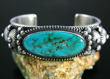 Calvin Martinez Rare Gem Grade Blue Gem Turquoise Ingot Bracelet