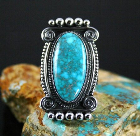 Calvin Martinez Rare Gem Grade Lone Mountain Spiderweb Turquoise Ingot Ring