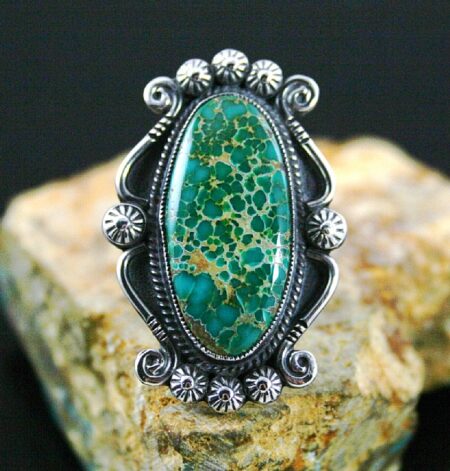 Calvin Martinez Rare Gem Grade Darling Darlene Spiderweb Turquoise Ingot Ring
