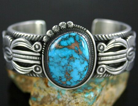 Calvin Martinez Rare Gem Grade Candelaria Spiderweb Turquoise Ingot Bracelet
