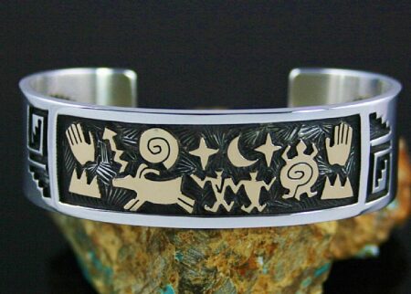 Arland Ben Solid 14K Gold Over Sterling Silver Petroglyph Design Bracelet