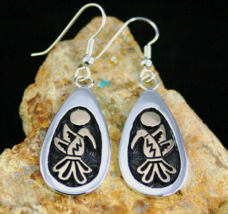 Watson Honanie Solid 14K Gold Over Sterling Silver Hummingbird Design Dangle Earrings